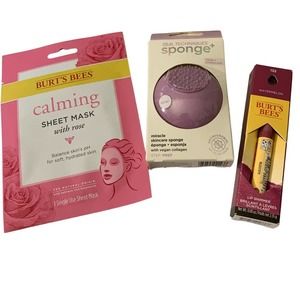 Health & Beauty Product Bundle of 3: Sheet Mask, Skincare Sponge, Lip Shimmer